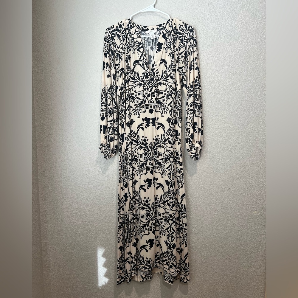 H&M Cream Maxi Dress with Black Floral Print